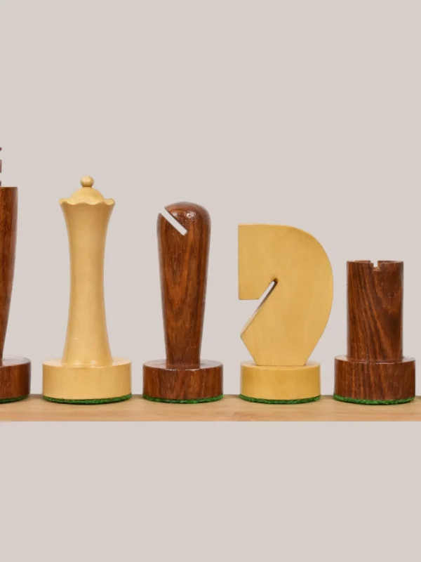 Royalchessset Modern Minimalist Weighted Chess Pieces Golden Rosewood & Boxwood Tournament Set 3.9″