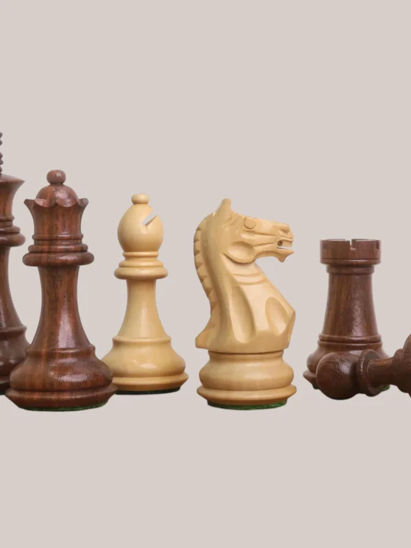 Royalchessset Fierce Knight Staunton Chess Set Weighted Golden Rosewood & Boxwood 3.5"