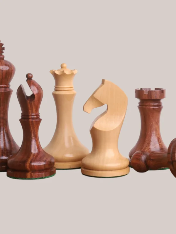 Royalchessset Modern Minimalist Weighted Chess Pieces Golden Rosewood & Boxwood 3.9"