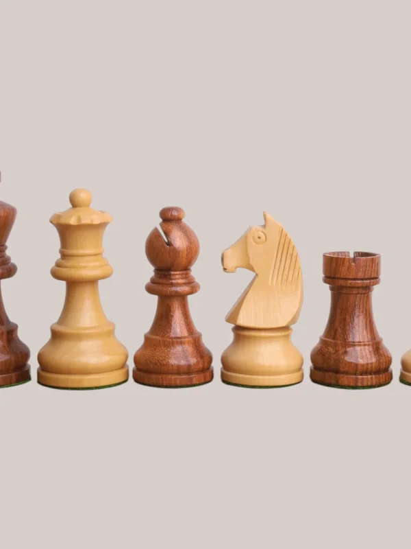 Royalchessset German Staunton Chess Pieces Golden Rosewood & Boxwood 2.8" Compact Tournament Set